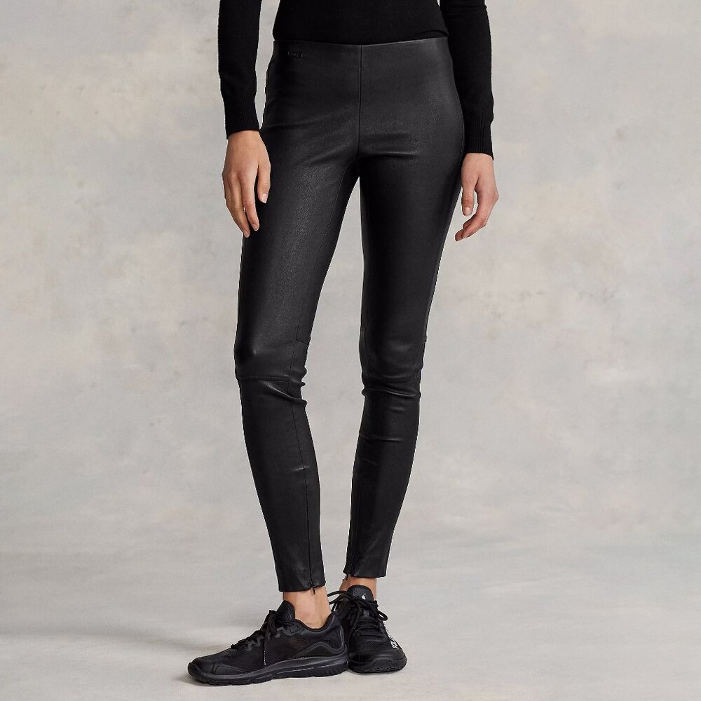 Polo Ralph Lauren Lamb Leather Skinny Trouser Leggings Black Size Medium